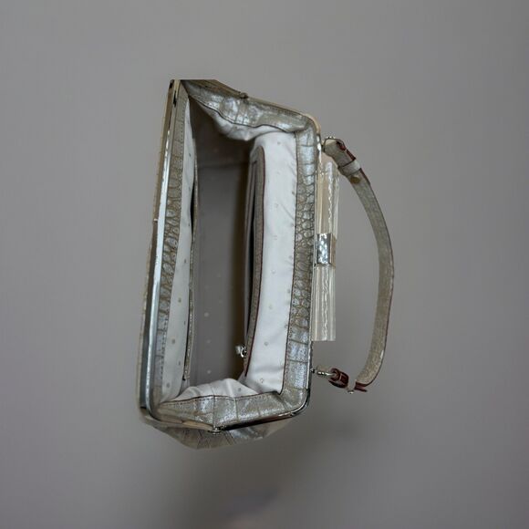 Kate Spade Moon Dance Madeline Satchel Frame Bag, Embossed Gold Suede Crossbody - Picture 9 of 13